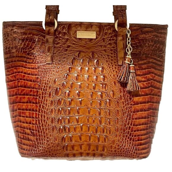 Brahmin Asher Toasted Almond Crocodile Embossed Satchel Shoulder Bag - Picture 1 of 14